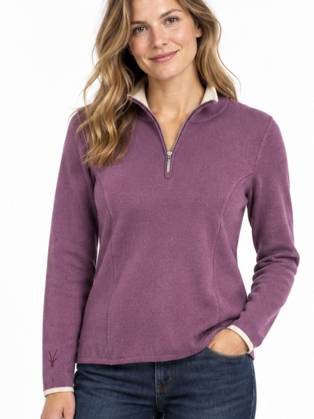 Ibex Superwash Merino Wool Quarter Zip Sweater in Plum Size M